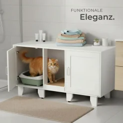 tectake® Katzenschrank, versteckte Eingänge an den Innenseiten, Belüftungslöcher und 4 höhenverstellbare Beine, inklusive Kratzmatte, 120 x 52 x 65 cm