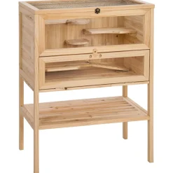 tectake® Kleintierkäfig, aus Holz, aufklappbares Dachgitter, 60 x 40 x 80 cm