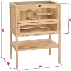tectake® Kleintierkäfig, aus Holz, aufklappbares Dachgitter, 60 x 40 x 80 cm