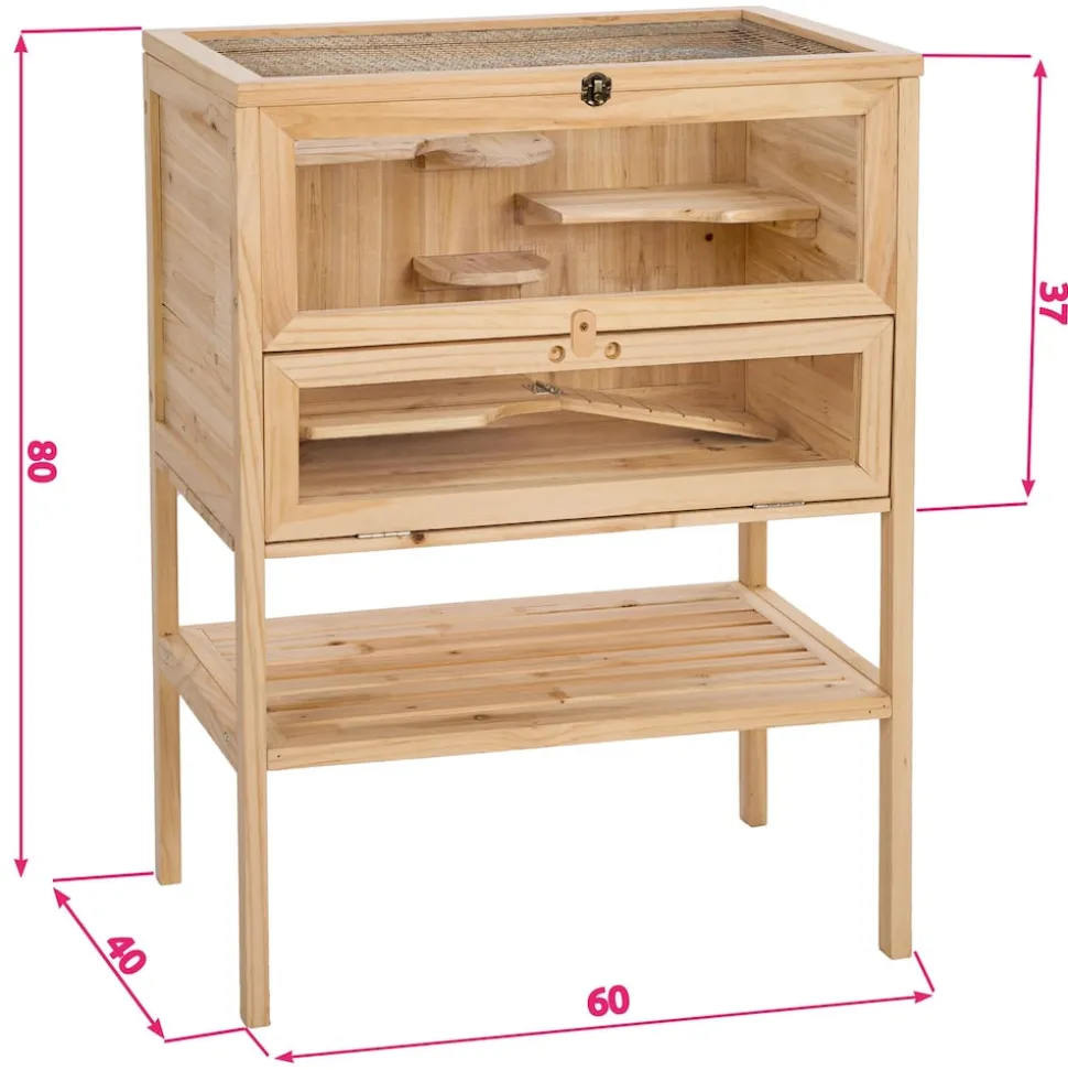 tectake® Kleintierkäfig, aus Holz, aufklappbares Dachgitter, 60 x 40 x 80 cm