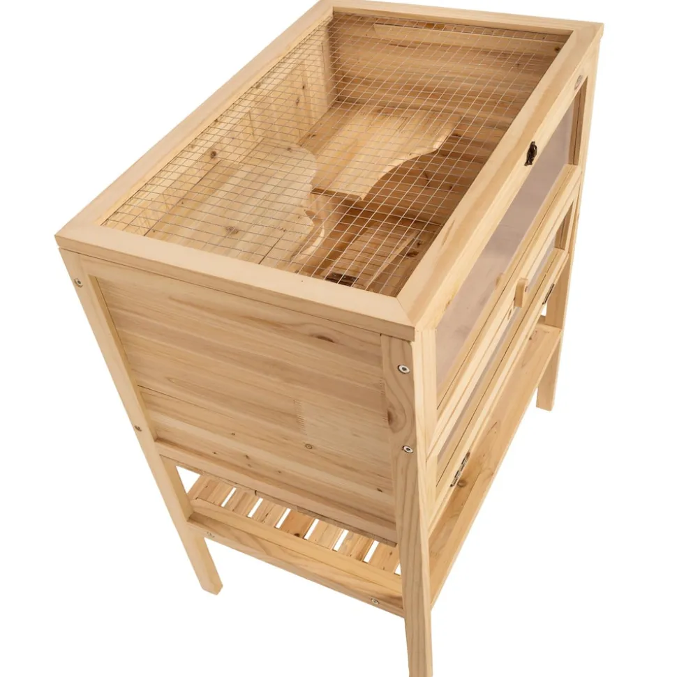 tectake® Kleintierkäfig, aus Holz, aufklappbares Dachgitter, 60 x 40 x 80 cm