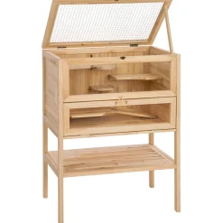 tectake® Kleintierkäfig, aus Holz, aufklappbares Dachgitter, 60 x 40 x 80 cm