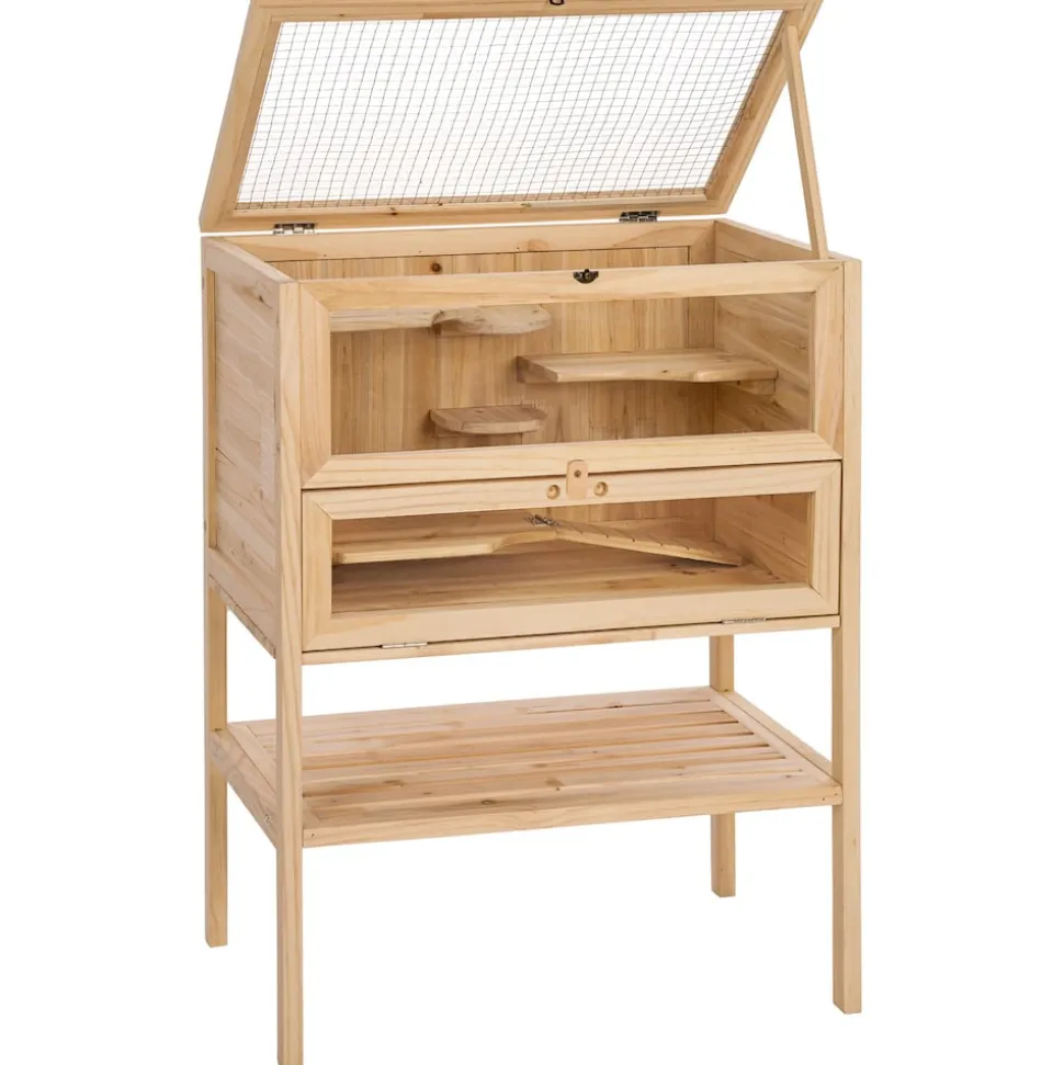 tectake® Kleintierkäfig, aus Holz, aufklappbares Dachgitter, 60 x 40 x 80 cm
