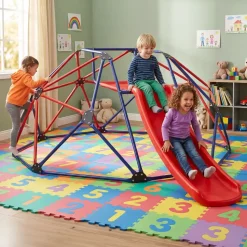 tectake® Klettergerüst mit Rutsche, 185 x 243 x 90 cm, Sitzfläche aus Meshgewebe, ab 3 Jahren, inklusive 4 Heringe