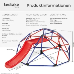 tectake® Klettergerüst mit Rutsche, 185 x 243 x 90 cm, Sitzfläche aus Meshgewebe, ab 3 Jahren, inklusive 4 Heringe