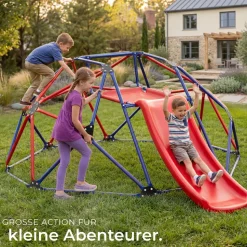 tectake® Klettergerüst mit Rutsche, 185 x 243 x 90 cm, Sitzfläche aus Meshgewebe, ab 3 Jahren, inklusive 4 Heringe