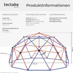 tectake® Klettergerüst mit Schaukel, Ø 305 cm, Belastbarkeit 200 kg, ab 3 Jahren