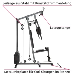 tectake® Kraftstation, mit Butterfly- und Beinstreckermodul, gepolstert mit Kunstlederbezug, 160 x 98 x 203 cm