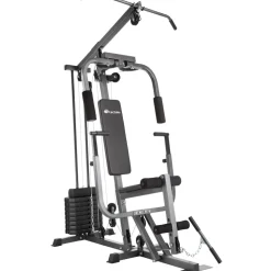 tectake® Kraftstation, mit Butterfly-, Beinstrecker- und höhenverstellbarem Butterflymodul, gepolstert mit Kunstlederbezug, 160 x 98 x 203 cm
