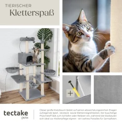tectake® Kratzbaum, 165 cm, mit Katzenhaus, inklusive 4 Spielbällen, Kordel und Kippschutz