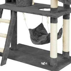 tectake® Kratzbaum, 141 cm, mit Katzenhaus, inklusive Treppe, Spielkordel und Kippschutz