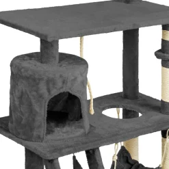 tectake® Kratzbaum, 141 cm, mit Katzenhaus, inklusive Treppe, Spielkordel und Kippschutz