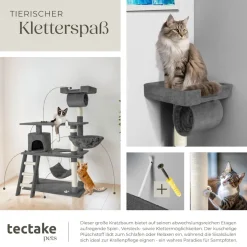 tectake® Kratzbaum, 141 cm, mit Katzenhaus, inklusive Treppe, Spielkordel und Kippschutz