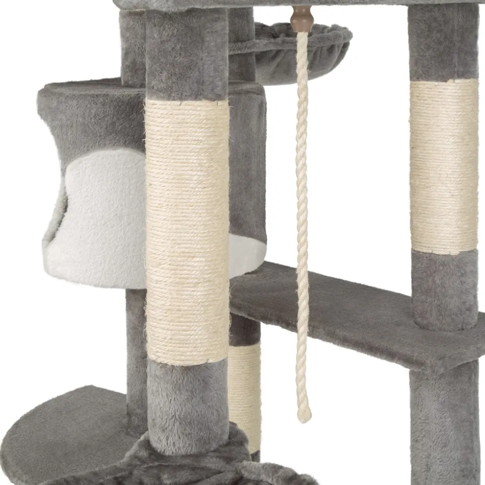 tectake® Kratzbaum, 201 cm, mit 2 Katzenhäusern, inklusive Spielkordel und Kippschutz