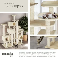 tectake® Kratzbaum, 214 cm, mit 4 Katzenhäusern, inklusive Kippschutz