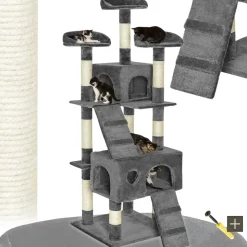 tectake® Kratzbaum, 170 cm, mit 2 Katzenhäusern, inklusive 2 Treppen und Kippschutz