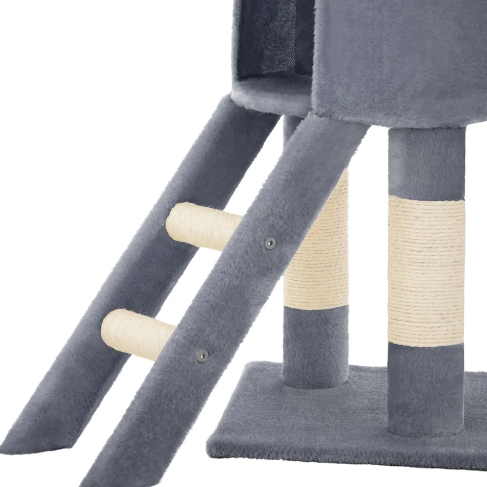 tectake® Kratzbaum, 144 cm, mit Katzenhaus, inklusive Treppe, 3 Spielmäusen und Kippschutz