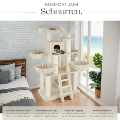 tectake® Kratzbaum, 195 cm, mit Katzenhaus, inklusive Treppe, 4 Spielbällen und Kippschutz