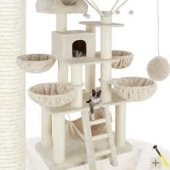 tectake® Kratzbaum, 195 cm, mit Katzenhaus, inklusive Treppe, 4 Spielbällen und Kippschutz