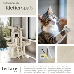 tectake® Kratzbaum, 195 cm, mit Katzenhaus, inklusive Treppe, 4 Spielbällen und Kippschutz