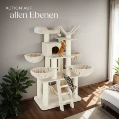 tectake® Kratzbaum, 195 cm, mit Katzenhaus, inklusive Treppe, 4 Spielbällen und Kippschutz