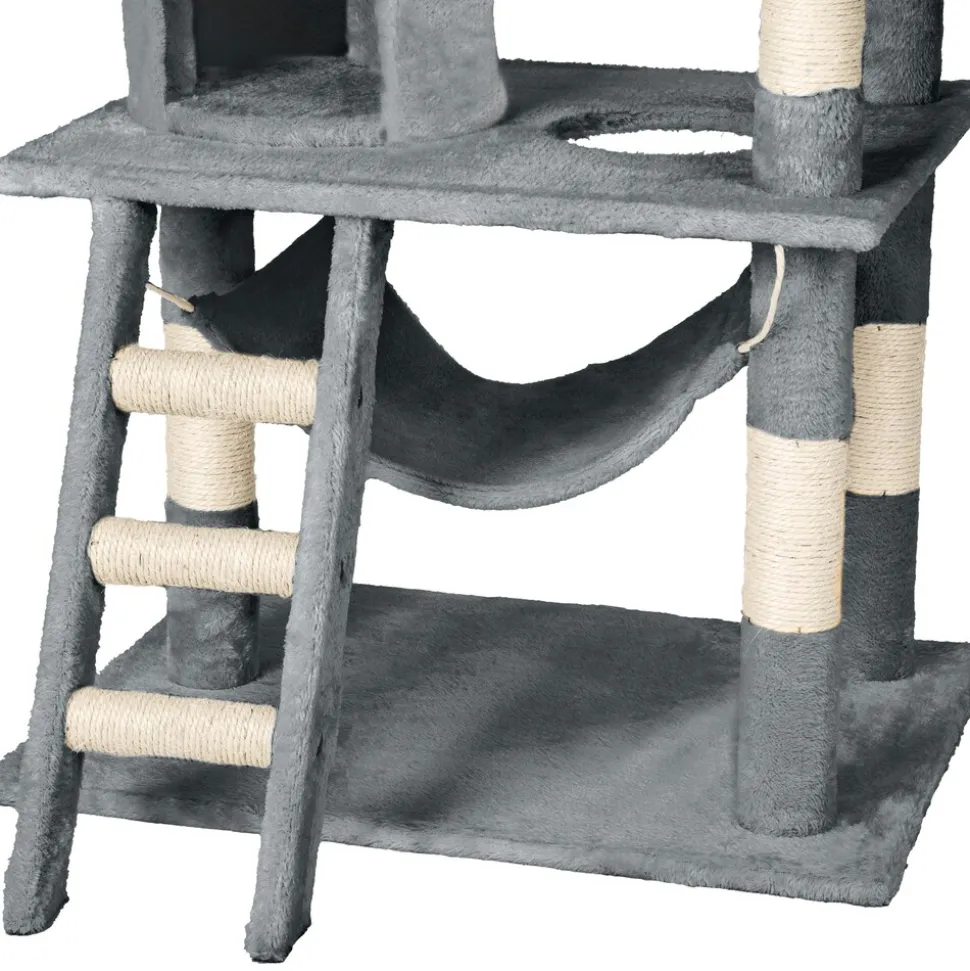 tectake® Kratzbaum, 141 cm, mit Katzenhaus, inklusive Spielkordel und Kippschutz