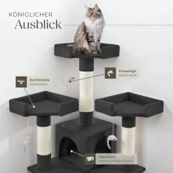 tectake® Kratzbaum, 170 cm, mit 2 Katzenhäusern, inklusive 2 Treppen, 4 Spielmäusen und Kippschutz
