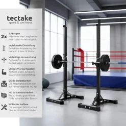 tectake® Langhantelablage, multifunktional, seitliche Ablage 6-fach höhenverstellbar, bodenschonende Kunststoffkappen