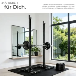 tectake® Langhantelablage, multifunktional, seitliche Ablage 6-fach höhenverstellbar, bodenschonende Kunststoffkappen