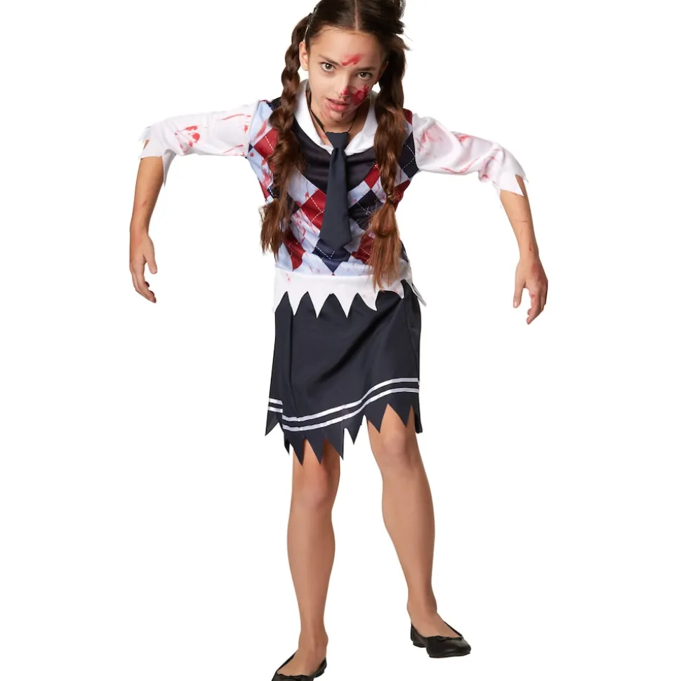 tectake® Mädchenkostüm gruseliges Zombie Schulmädchen