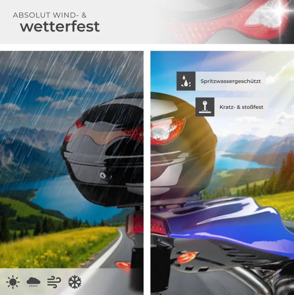 tectake® Motorradkoffer, Volumen 22 l, für Mofas, Roller, Motorräder und Quads, großer Reflektor
