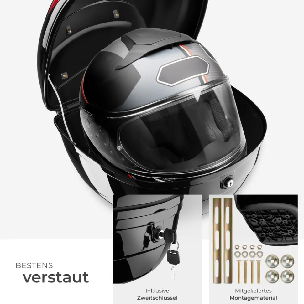 tectake® Motorradkoffer, Volumen 22 l, für Mofas, Roller, Motorräder und Quads, großer Reflektor