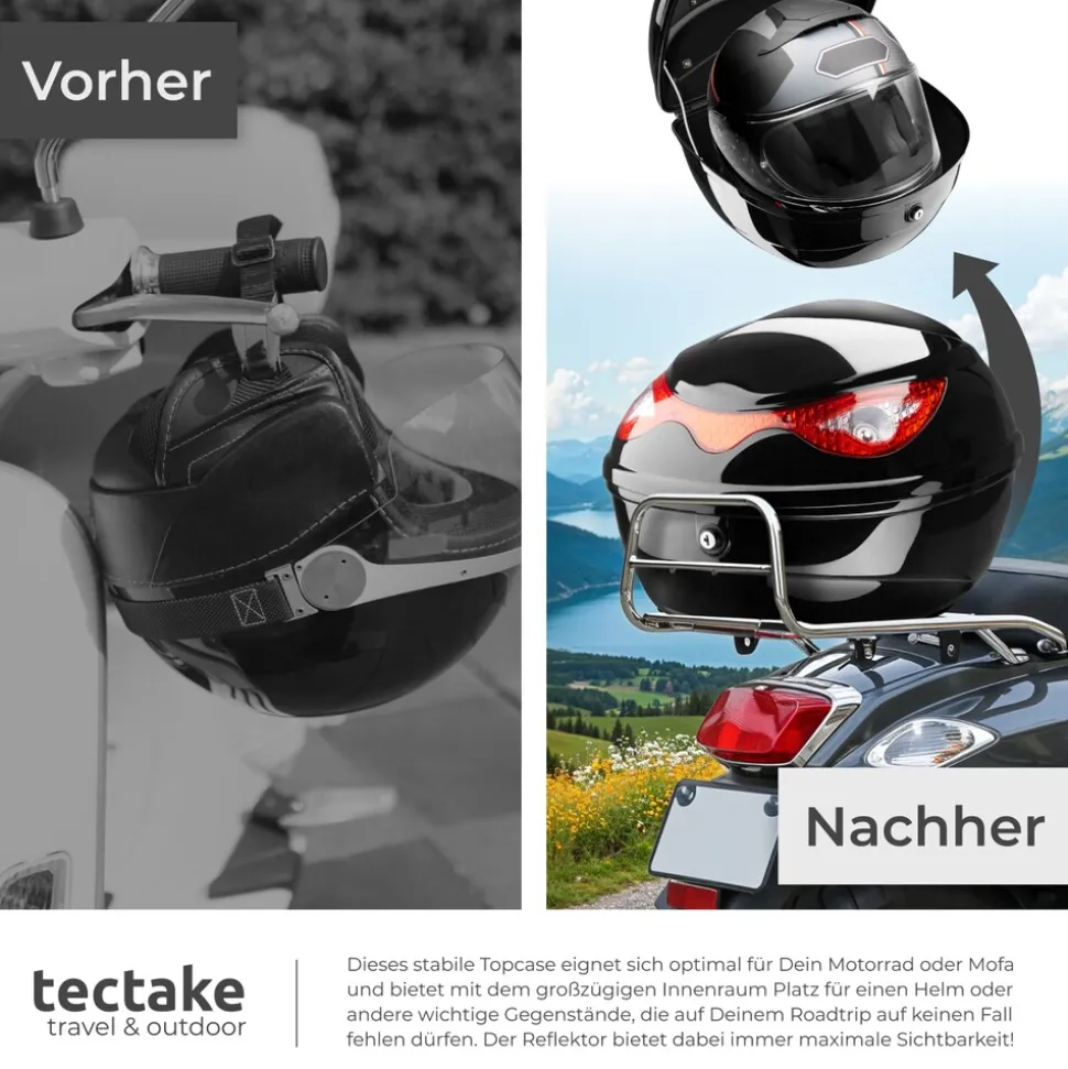 tectake® Motorradkoffer, Volumen 22 l, für Mofas, Roller, Motorräder und Quads, großer Reflektor
