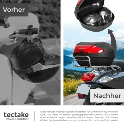 tectake® Motorradkoffer, Volumen 48 l, Platz für 2 Helme, für Mofas, Roller, Motorräder und Quads, kleiner und großer Reflektor