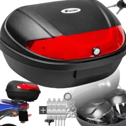 tectake® Motorradkoffer, Volumen 48 l, Platz für 2 Helme, für Mofas, Roller, Motorräder und Quads, kleiner und großer Reflektor