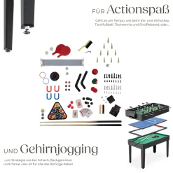 tectake® Multifunktionaler Spieltisch, 15in1, strapazierfähiges MDF, 125 x 123 x 83 cm