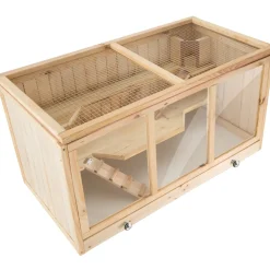 tectake® Nagerkäfig, aus Holz, aufklappbares Dachgitter, 95 x 50 x 50 cm