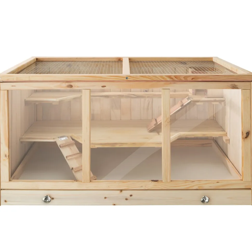 tectake® Nagerkäfig, aus Holz, aufklappbares Dachgitter, 95 x 50 x 50 cm