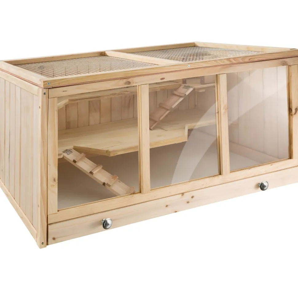 tectake® Nagerkäfig, aus Holz, aufklappbares Dachgitter, 95 x 50 x 50 cm
