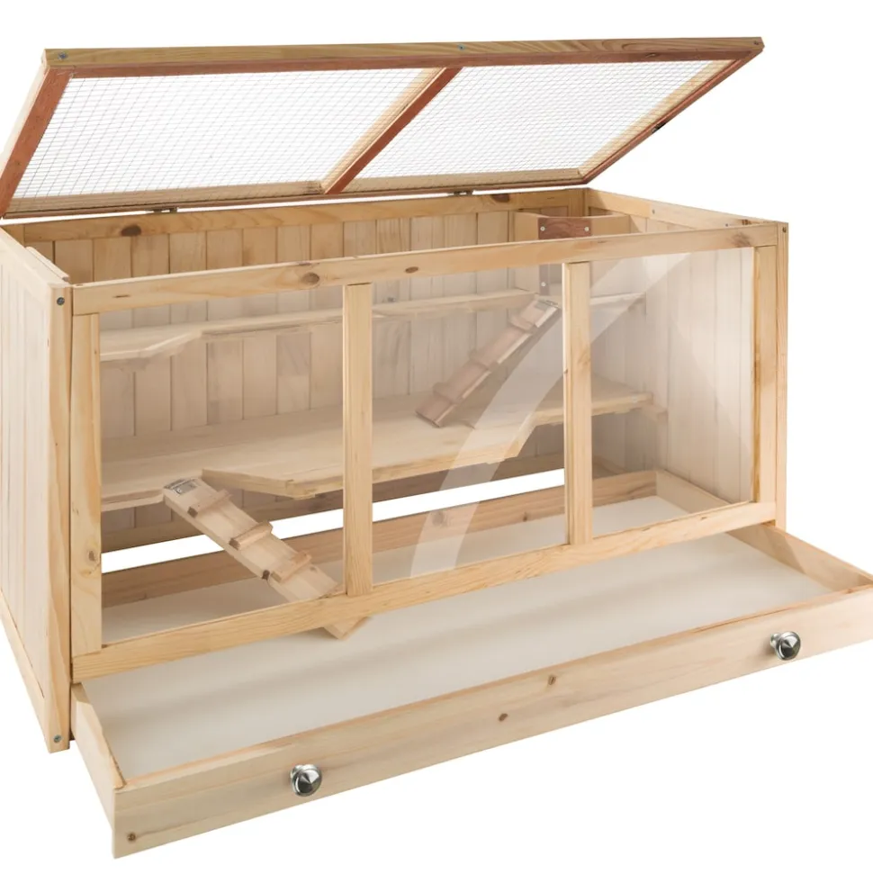 tectake® Nagerkäfig, aus Holz, aufklappbares Dachgitter, 95 x 50 x 50 cm