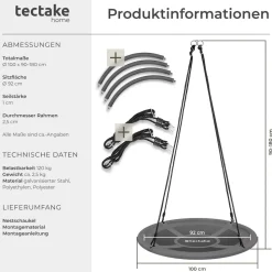 tectake® Nestschaukel, 120 kg Belastbarkeit, gepolsterter Rand, Textilene-Bespannung