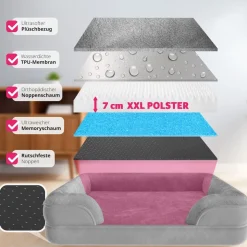 tectake® Orthopädisches Hundebett, mit abnehmbarem, wasserdichtem Plüschbezug, rutschfeste Unterseite, waschbar