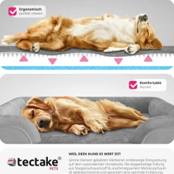 tectake® Orthopädisches Hundebett, mit abnehmbarem, wasserdichtem Plüschbezug, rutschfeste Unterseite, waschbar