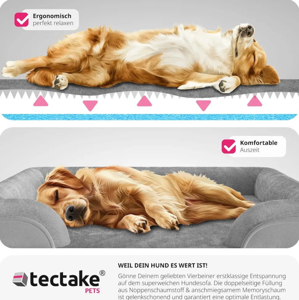 tectake® Orthopädisches Hundebett, mit abnehmbarem, wasserdichtem Plüschbezug, rutschfeste Unterseite, waschbar