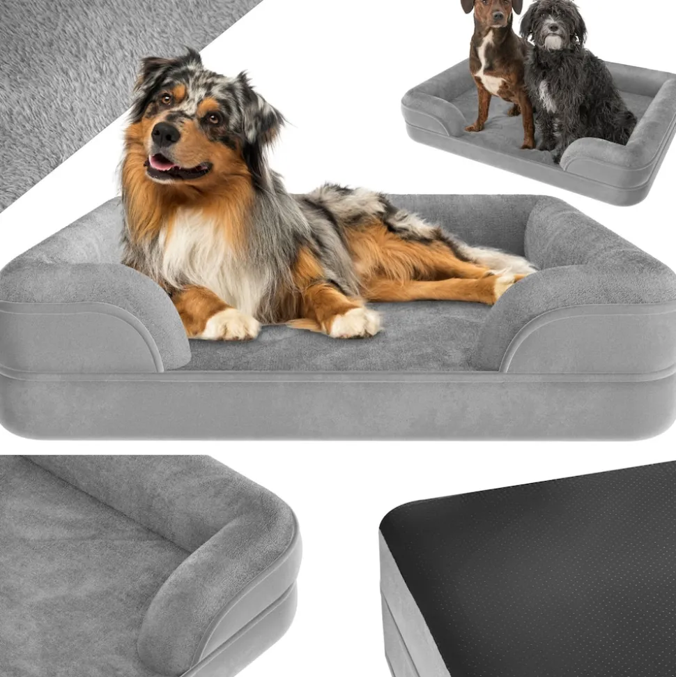 tectake® Orthopädisches Hundebett, mit abnehmbarem, wasserdichtem Plüschbezug, rutschfeste Unterseite, waschbar