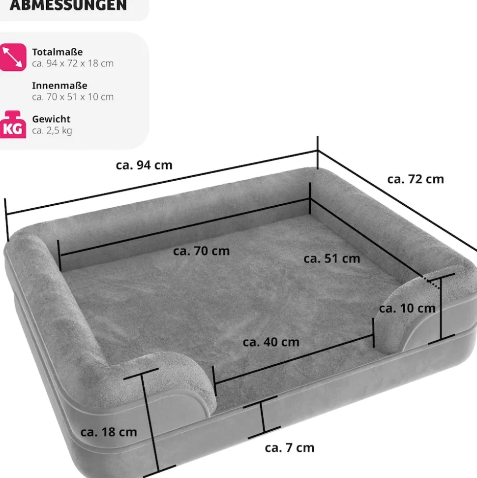 tectake® Orthopädisches Hundebett, mit abnehmbarem, wasserdichtem Plüschbezug, rutschfeste Unterseite, waschbar