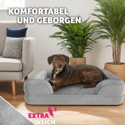 tectake® Orthopädisches Hundebett, mit abnehmbarem, wasserdichtem Plüschbezug, rutschfeste Unterseite, waschbar