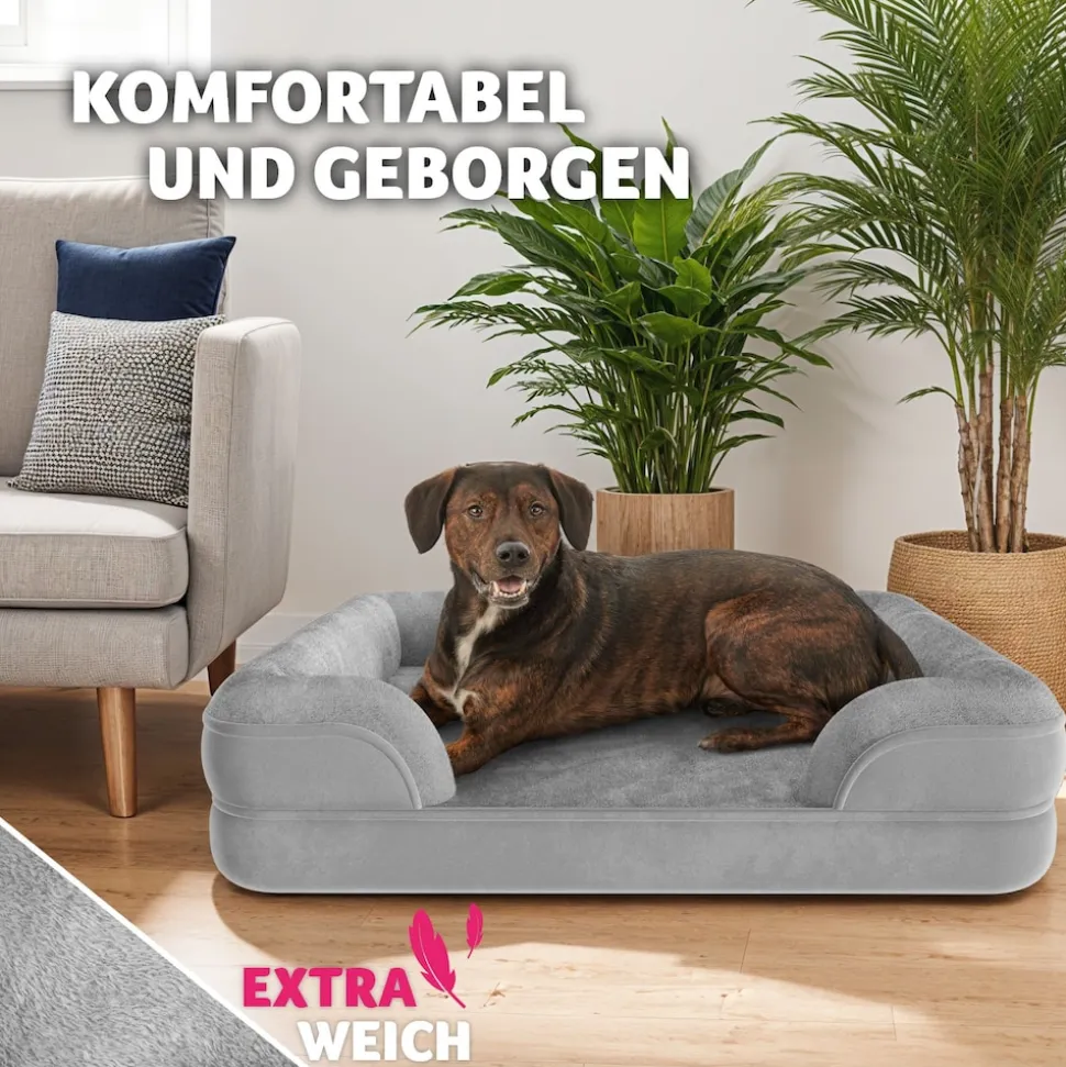 tectake® Orthopädisches Hundebett, mit abnehmbarem, wasserdichtem Plüschbezug, rutschfeste Unterseite, waschbar