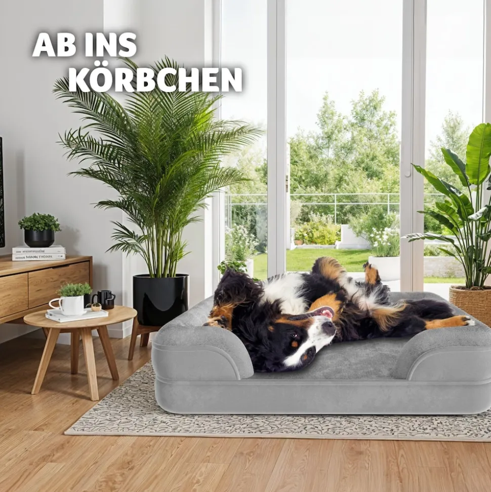 tectake® Orthopädisches Hundebett, mit abnehmbarem, wasserdichtem Plüschbezug, rutschfeste Unterseite, waschbar