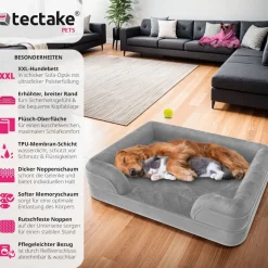 tectake® Orthopädisches Hundebett, mit abnehmbarem, wasserdichtem Plüschbezug, rutschfeste Unterseite, waschbar